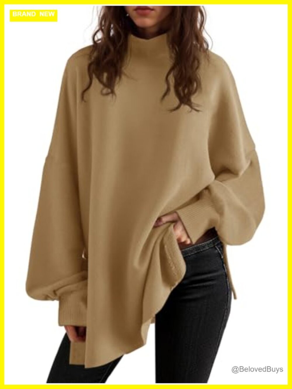 Saodimallsu Oversized Turtleneck Sweater Batwing Knit Tunic Top